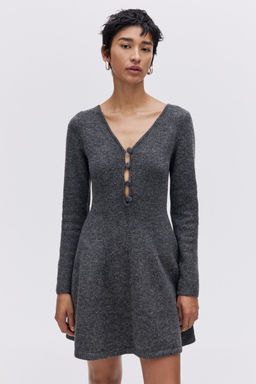 H&M - Women Grey Knitted Flared-Skirt Dress