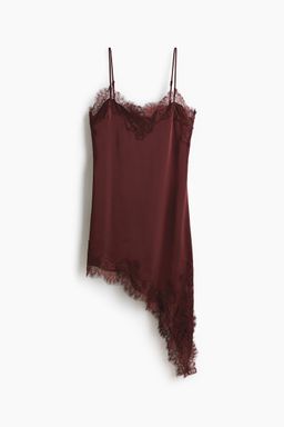 H&M - Women Red Lace-Trimmed Satin Slip Dress