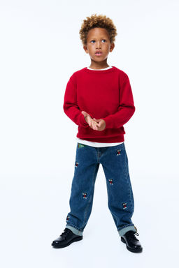 H&M - Boys Blue Embroidered-Detail Loose Fit Jeans
