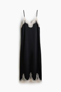 H&M - Women Black Lace-Trimmed Slip Dress