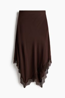 H&M - Women Brown Asymmetric Viscose Satin Skirt
