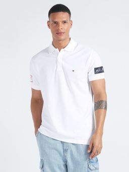 Tommy Hilfiger - White Logo Regular Fit Cotton Polo T-Shirt