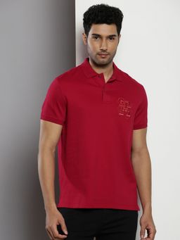 Tommy Hilfiger - Burgandy Embroidered Logo Regular Fit Cotton Polo T-Shirt