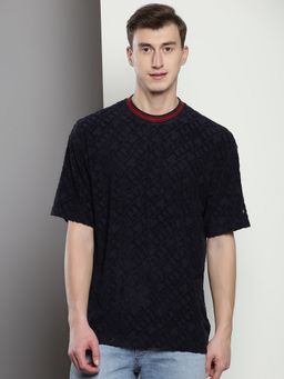 Tommy Hilfiger - Navy Blue Logo Embossed Relaxed-Fit Viscose T-Shirt