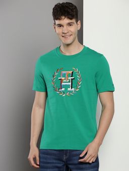 Tommy Hilfiger - Green Embroidered Logo Regular Fit Cotton T-Shirt