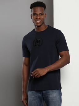 Tommy Hilfiger - Navy Blue Embroidered Logo Regular Fit Cotton T-Shirt