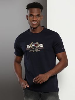 Tommy Hilfiger - Navy Blue Embroidered Logo Regular Fit Cotton T-Shirt