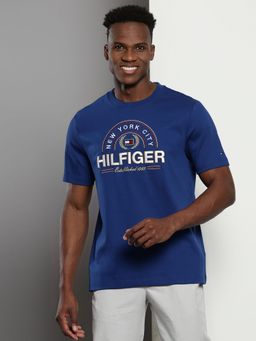 Tommy Hilfiger - Blue Embroidered Logo Regular Fit Cotton T-Shirt