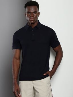 Tommy Hilfiger - Navy Blue Solid Slim-Fit Cotton Polo T-Shirt