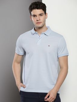 Tommy Hilfiger - Light Blue Solid Regular Fit Cotton Polo T-Shirt