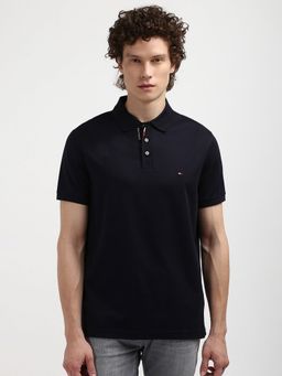Tommy Hilfiger - Navy Blue Solid Regular Fit Cotton Polo T-Shirt