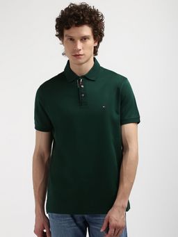 Tommy Hilfiger - Green Solid Regular Fit Cotton Polo T-Shirt