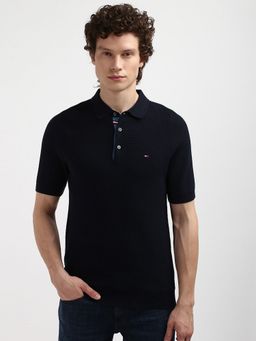 Tommy Hilfiger - Navy Blue Texture Regular Fit Cotton Polo T-Shirt