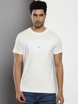 Tommy Hilfiger - Cream Colorblock Slim-Fit Cotton T-Shirt