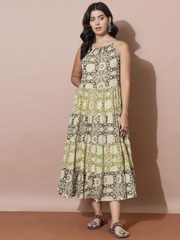 Varanga - Bohemian Geometric Print Sleeveless Midi Dress