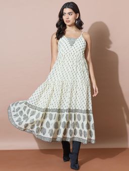 Varanga - Off-White Block Inspired Print Tiered Dress