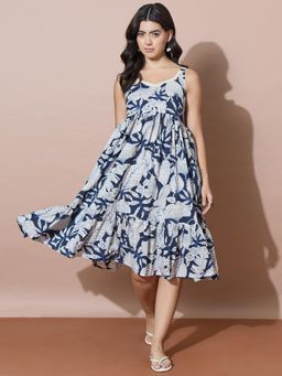 Varanga - Botanical Blue Flowy Midi Dress