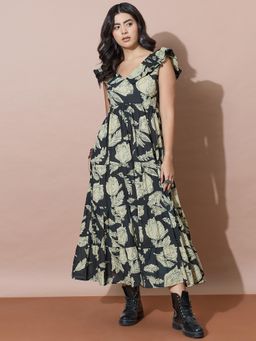 Varanga - Multi-Color Flared Dress with Botanical Motifs