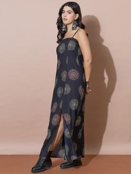 Varanga - Full-Length Boho Print Dress with Adjustable Tie-Up Back
