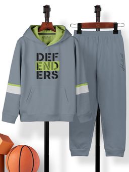 HELLCAT - Grey Printed Cotton Blend Hoodie & Joggers (Set of 2)
