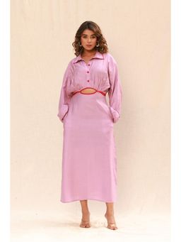 Moonstruck - Contrast Piping Centre Waist Cut-Out Lilac Straight Maxi Dress