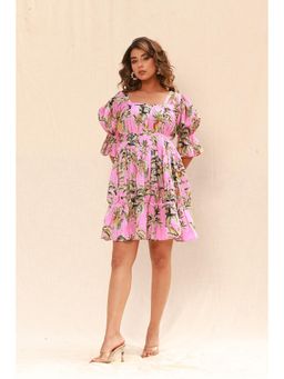 Moonstruck - Light Pink Forrest Print Tier Short Dress