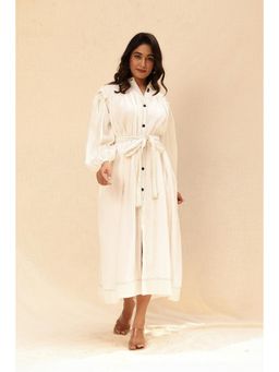 Moonstruck - Black Contrast Piping White Full Sleeve Maxi Dress