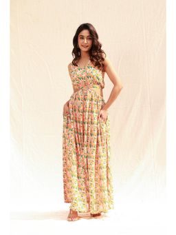 Moonstruck - Waist Cut-Out Orange Printed Maxi Dress