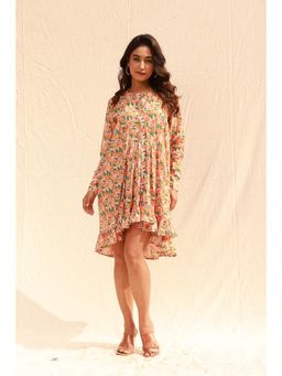 Moonstruck - Orange Printed Ruffle Hem Short Dress