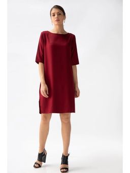 Saltpetre - Women Solid Maroon Boat Neck Knee Length Dress