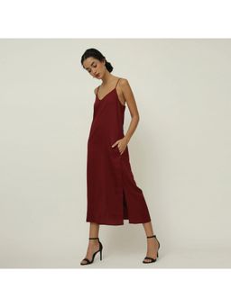 Saltpetre - Women Maroon Straight Fit Midi Length Slip Dress