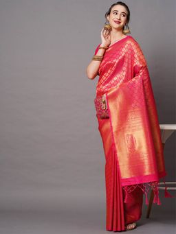 Odette - Pink Party Wear Kanjivaram Silk Woven Design Saree with Unstitched Blouse