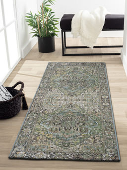 OBSESSIONS - Green Ethnic Bedside Runner (2.5x5 Feet)