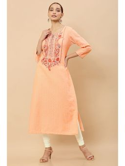 Soch - Women Peach Cotton Floral Kurta