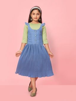 Aarika - Blue-Green Colour Cotton Blend Solid Midi Dress (Set of 2)