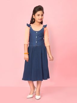 Aarika - Navy Blue-Peach Colour Cotton Blend Solid Midi Dress (Set of 2)