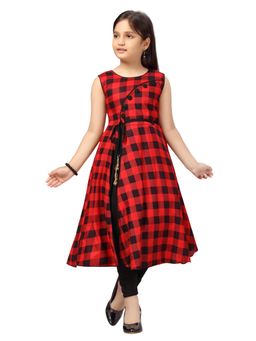 Aarika - Black-Red Colour Cotton Blend Dress with Legging (Set of 2)