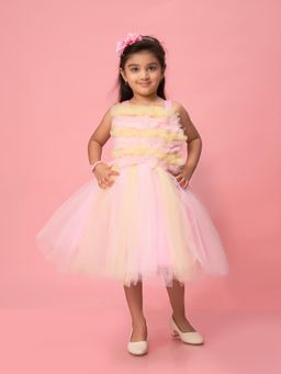 Aarika - Pink-Lemon Colour Net Solid Frock