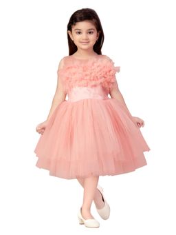 Aarika - Peach Round Neck Solid Frock