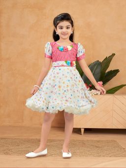 Aarika - Party Wear Pink-Cream Colour Floral Print Frock