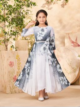Aarika - Party Wear Grey Colour Floral Print Georgette Gown