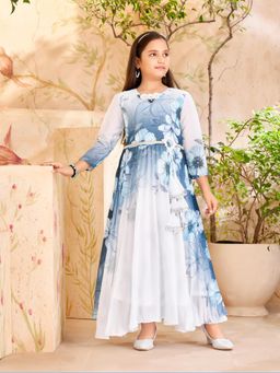 Aarika - Party Wear Grey Colour Floral Print Georgette Gown