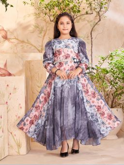 Aarika - Party Wear Peach Colour Floral Print Georgette Gown