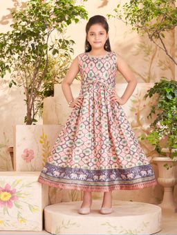 Aarika - Ethnic Wear Multicolour Damask Print Polyester Gown