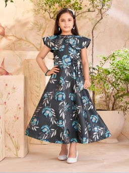 Aarika - Party Wear Teal Blue Colour Floral Print Brocade Gown