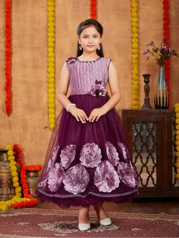 Aarika - Party Wear Purple Colour Self Design Net Gown