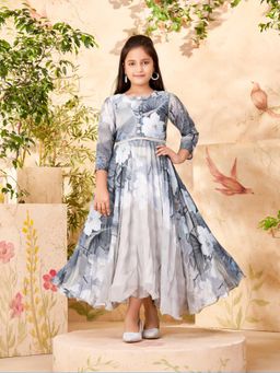 Aarika - Party Wear Green Colour Floral Print Georgette Gown