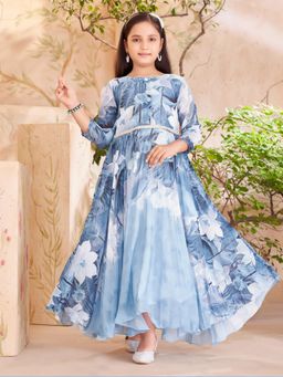 Aarika - Party Wear Grey Colour Floral Print Georgette Gown