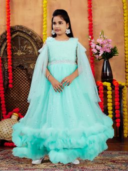 Aarika - Party Wear Sea Green Colour Embellished Net Gown