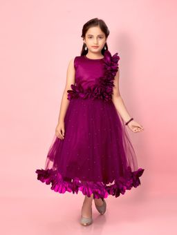 Aarika - Purple Colour Nylon Self Design Gown